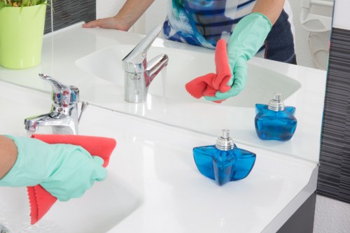 Deep cleaning bathroom surfaces during a move-out clean in Richmond