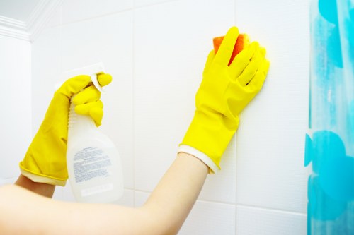 Richmond cleaning service working on a bright and organised office interior