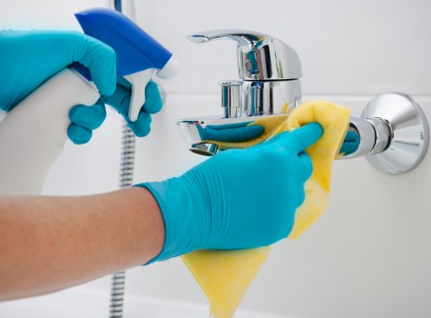 Cleaner inspecting a property for safety before work begins